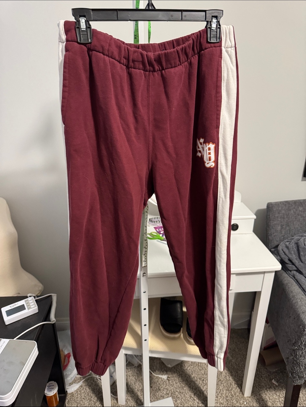Hollister Maroon Sweatpants with White Side Stripes